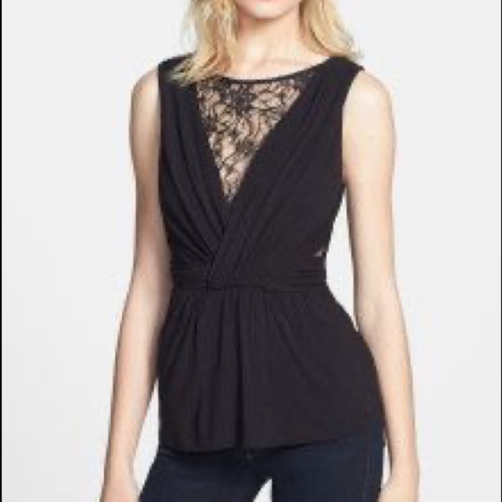 Bailey 44 black lace cut out peplum top size XS EUC